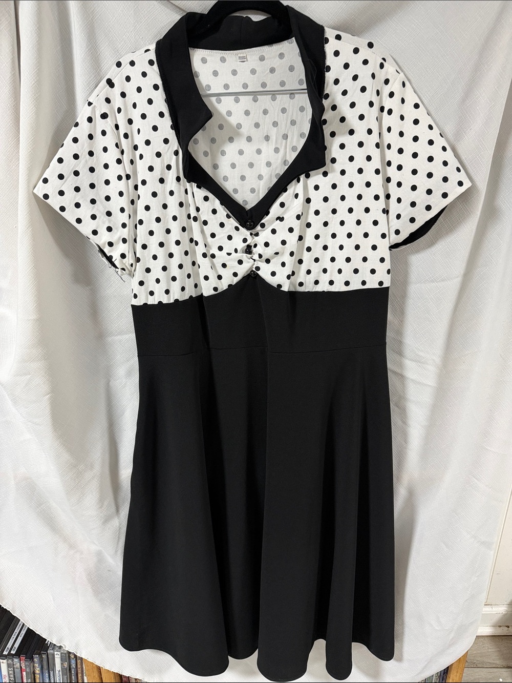 Polka Dot Black & White Fit-and-Flare Dress